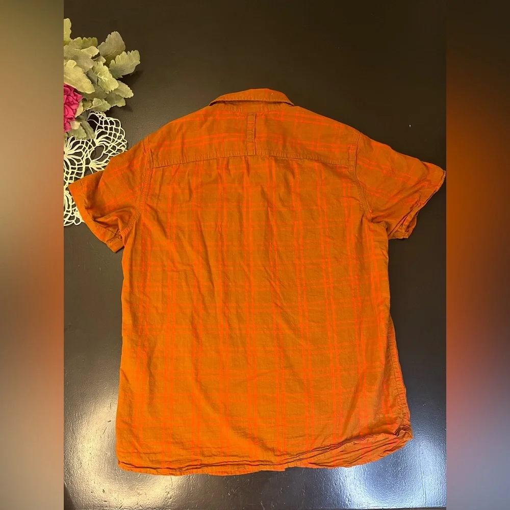The North Face Tan Rust Orange Plaid Shirt Sleeve Button Up Shirt Mens Sz‎ M